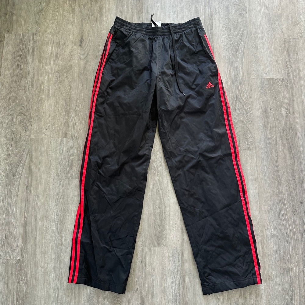 Adidas Track Pants Mens Large Black Red Climalite Mesh Lined Good 3-Stripes